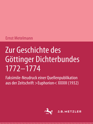 cover image of Zur Geschichte des Göttinger Dichterbundes 1772–1774